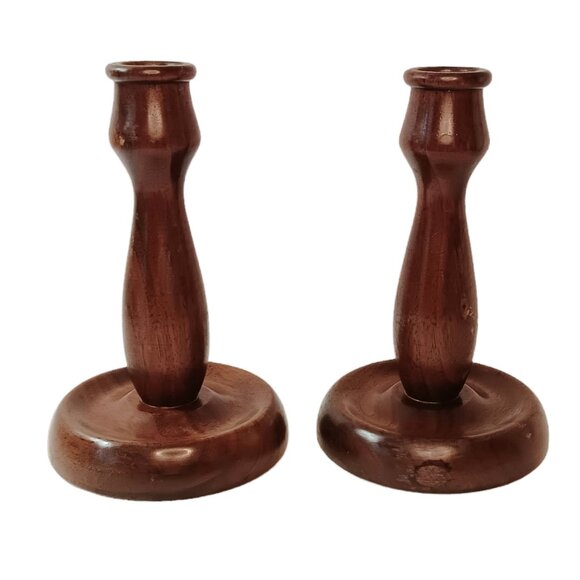 Vintage MCM Solid Wood Walnut Candle Holders Set Of Two By Dean F Berger - Picture 1 of 10
